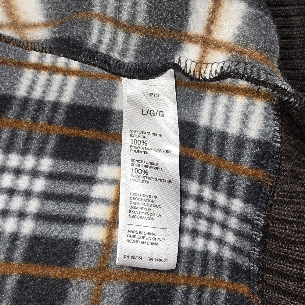 Izod Mens Large Brown Full Zip Sweater Jacket Plaid Fleece Lined Corduroy Trim - Picture 9 of 9